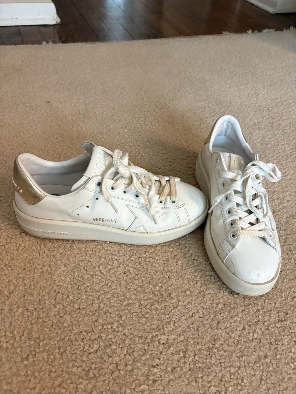Golden Goose White Sneakers with Gold Heel Accent